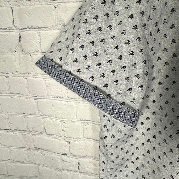 Johnston & Murphy XXL Skull All over Print AOP Button Down Shirt Crossbones - Picture 3 of 10